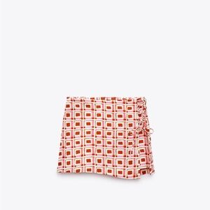 Zara Red and White Geometric Mini Skirt